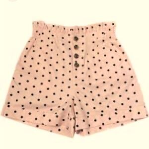 Women's Pink & Black Polka Dot High Waisted Paper Bag Shorts